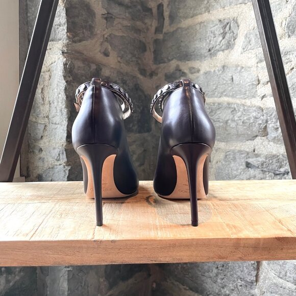 Jimmy Choo Purple Eggplant Lark Ankle Strap V Booties - Picture 4 of 10